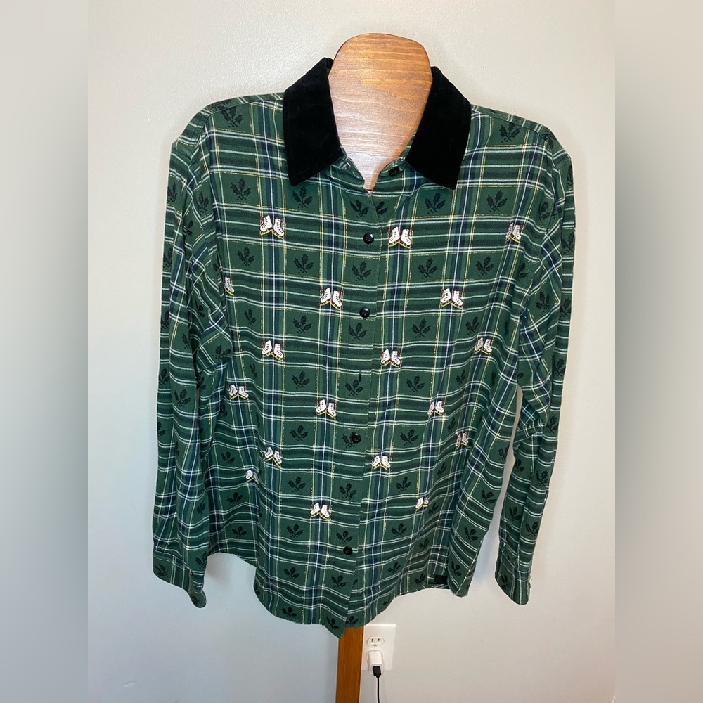 Vintage Embroidered Flannel Shirt Christmas holiday‎